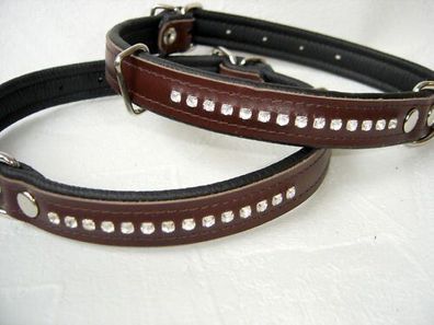 Hunde Halsband, Halsumfang 40-50cm/25mm, LEDER + Strass, * BRAUN* (PL.18-02-3-76)