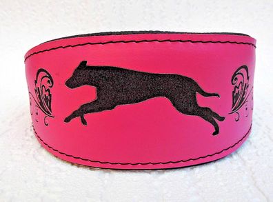 Windhund Galgo Halsband, Halsumfang 39-47cm, Echt Leder + ROSA (512-744)