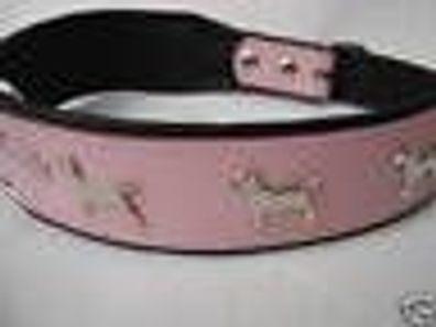 Bullterrier Hundehalsband - Halsband, Halsumfang 51-61cm, LEDER, Rosa (PL.5.01)