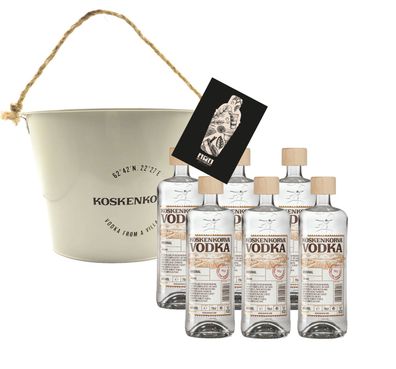 Koskenkorva Vodka Set - Kühler + 6x 0,7L (40% Vol) 6er Set Wodka mit Eimer Eise