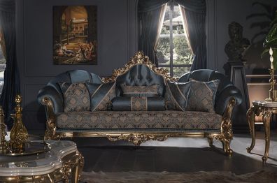 Sofa 3 Sitzer Blau Polstersofa Wohnzimmer Elegantes Design Klassische Luxus Neu
