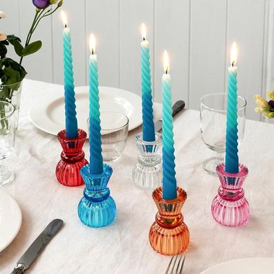 Doppel Kerzenständer Glas Rex London Teelicht Stabkerze Rot Blau Rosa Kerzenhalter