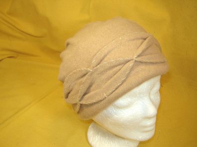 Einzelstück edler Turban Wollstrick Farbe camel m gold Strickturban p ZB1