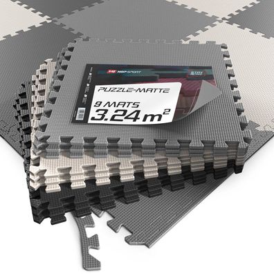 Puzzlematte Bodenschutzmatte Unterlegmatte EVA 1cm Schwarz/ Weiß/ Grau - 9 Stück