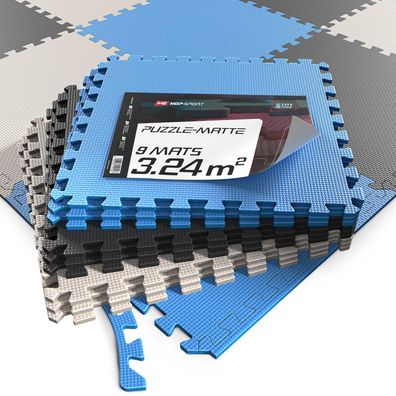 Puzzlematte Bodenschutzmatte Unterlegmatte EVA 1cm Schwarz/ Weiß/ Blau - 9 Stück