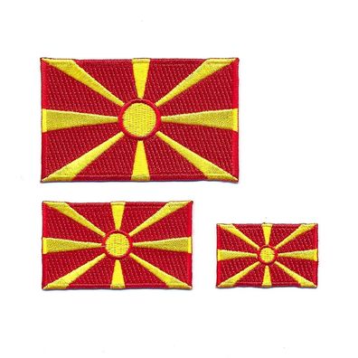 3 Republik Nordmazedonien Flaggen Europa Patches Aufnäher Aufbügler Set 1199