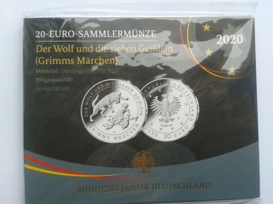 20 euro 2017 PP Deutschland Wolf und die Sieben Geisslein 925er Sterlingsilber