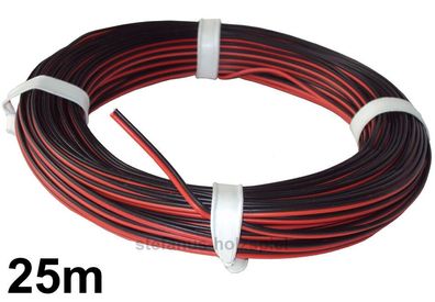 25m Litze 2-adrig rot-schwarz 2x18x0,10 Kabel 0,14 mm² für Modellbahn schwarz-rot