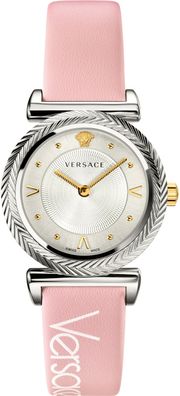 Versace VERE00118 V-Motiv silber pink rosa Leder Armband Uhr Damen NEU