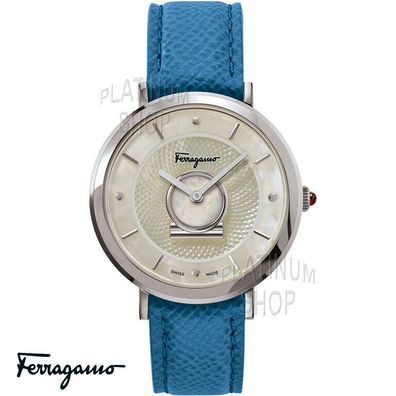 Salvatore Ferragamo SF8200119 New Minuetto silber blau Leder Damen Uhr NEU