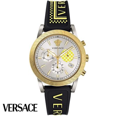 Versace VELT00519 Sport Tech silber gold schwarz Kautschuk Armband Uhr Damen NEU