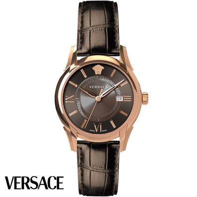 Versace VEUA00420 Apollo Gent roségold braun Leder Armband Uhr Herren NEU
