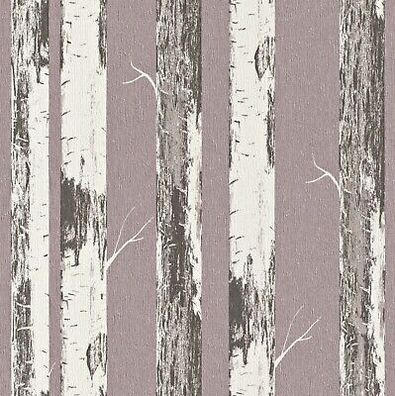 Rasch Vliestapete Amelie 574562 Birke grau-violett-creme-schwarz-metallic Natur