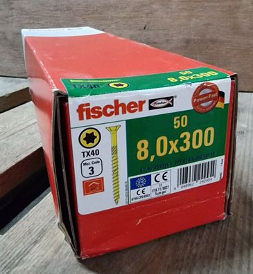 Fischer Holzschrauben (8,0 x 300mm, 4 x 50 Stück) Senkkopf Spanplattenschrauben