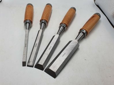 4-tlg Stechbeitel Eisen Satz Set Holzmeißel 6 / 12 / 18 / 24 mm Holzgriff (NEU)