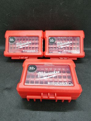 3x Milwaukee Leerbox für 32 Schrauberbits & Bithalter- Bitbox mit Gürtelclip Set