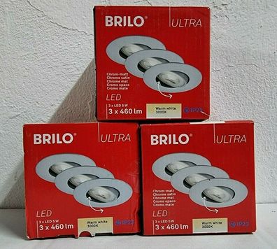 3x Brilo LED Einbauleuchten 3er Set (Ø 9cm / je 5W) schwenkbar warmweiß NEU