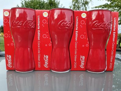 3 Stück Rot McDonalds Coca Cola 2020 Gläser Glas untransparent NEU & OVP