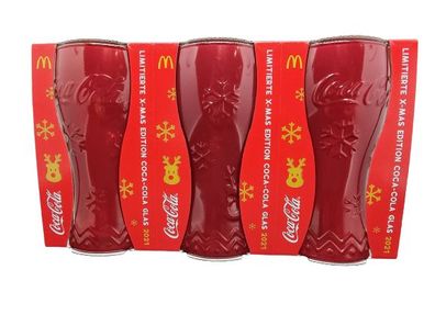 Coca Cola / McDonalds 3 x Weihnachtsglas (ROT) Gläser - Weihnachten XMAS 2021