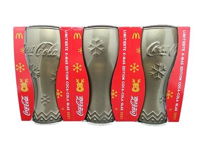 Coca Cola / McDonalds 3 x Weihnachtsglas (Gold) Gläser - Weihnachten XMAS 2021