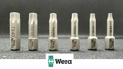 6-tlg WERA Torx Bitset TX T 10 15 20 25 30 40 Bitsatz 1/4" x 25mm Schrauberbits