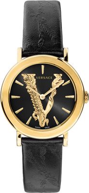 Versace VEHC00119 Virtus gold schwarz Leder Armband Uhr Damen NEU