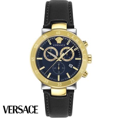 Versace VEPY00320 Urban Mystique blau silber gold schwarz Leder Herren Uhr NEU