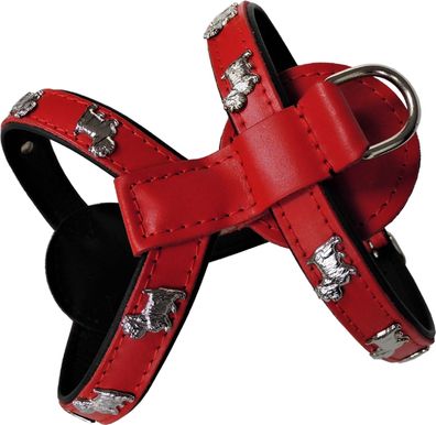 WESTIE Hundegeschirr - Geschirr, Brustkorb 50-56cm Echt Leder Rot-Schwarz