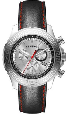 Versace VE1A00118 Greca Chrono silber schwarz Leder Armband Uhr Herren NEU