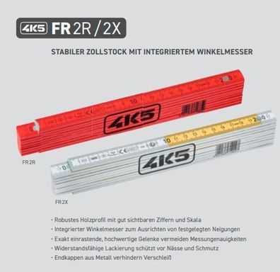 Zollstock FR2X Holz mit Winkelmesser Weiß/ Gelb Gliedermaßstab Top Qualität