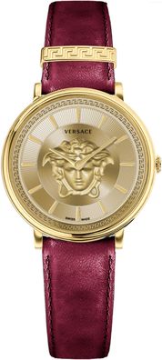 Versace VE8103821 V-Circle Lady gold bordeaux Leder Armband Uhr Damen NEU
