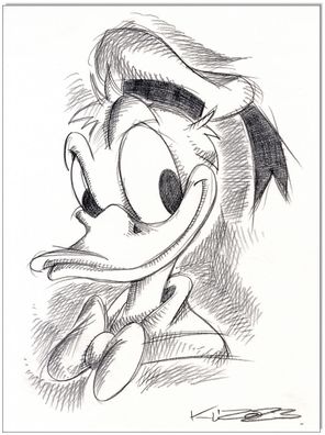 Klausewitz: Original Kreidezeichnung : Donald Duck Faces / 24x32 cm