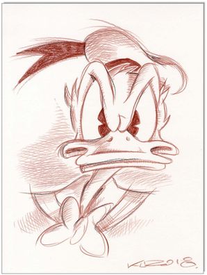 Klausewitz: Original Rötelzeichnung : Donald Duck Angry Donald / 24x32 cm