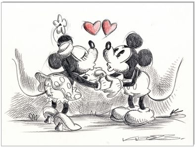 Klausewitz: Original Kreidezeichnung : Mickey & Minnie in love / 24x32 cm