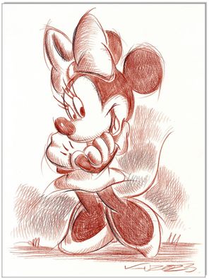 Klausewitz: Original Rötelzeichnung : Minnie Mouse / 24x32 cm