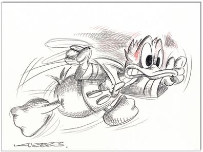 Klausewitz: Original Kreidezeichnung : Donald Duck in Rage / 24x32 cm