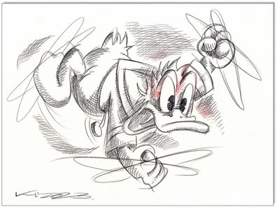 Klausewitz: Original Kreidezeichnung : Donald Duck in Rage / 24x32 cm