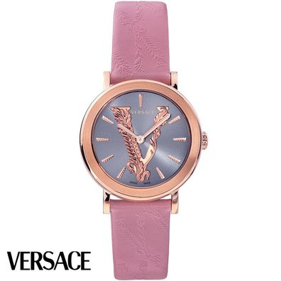 Versace VEHC00319 Virtus blau roségold rosa pink Leder Armband Uhr Damen NEU