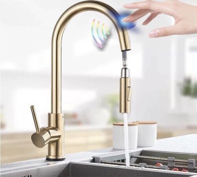 Sensor Wasserhahn Gold Küchen Armatur Einhebelmischer Automatik Touch