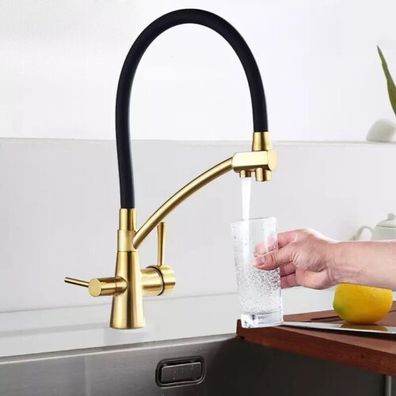 Wasserhahn Küche Schwarz Gold Armatur Trinkwasser Einhebelmischer Design Modern