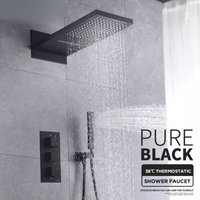 Duscharmatur Unterputz Design Regendusche Wasserfall Duschset Schwarz System