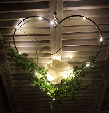Muttertagsgeschenk Rose weiss Herz silber 20 LED beleuchtet modern dekohänger