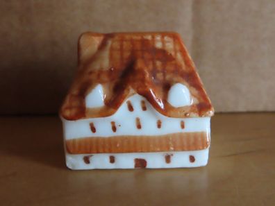 Figur Haus Bauernhaus weiß braun Porzellan 3 cm