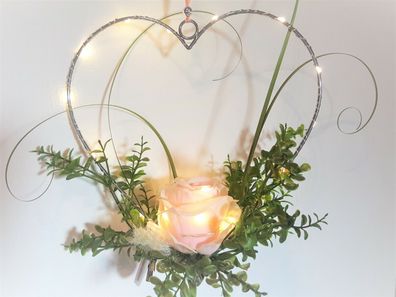 Fenster deko hänger Modern LED Metall Herz silber Rose apriko Vintage romantik Ø 25cm