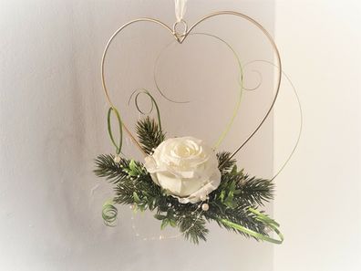 Weihnacht Geschenk deko Metall Herz gold Rose weiß fensterhänger Türdeko modern