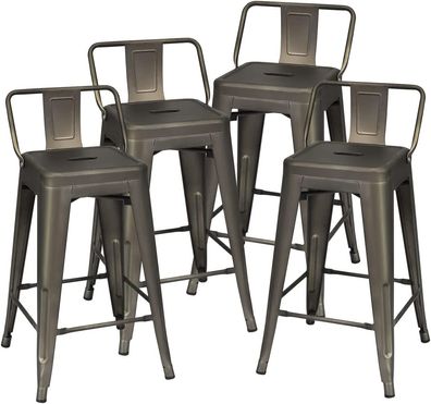4er Set Esszimmerstuhl mit Abnehmbarer Rückenlehne, 60 cm Restaurantstühle aus Metall