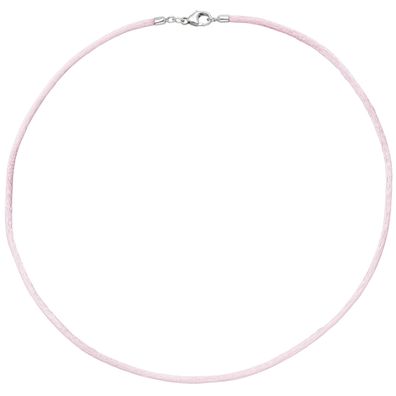 Collier Halskette Seide ros&eacute; 42 cm, Verschluss 925 Silber Kette