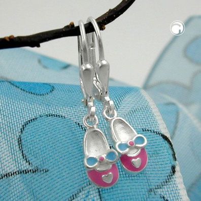 Ohrbrisur Ohrhänger Ohrringe 24x5mm Kinderschuh rosa-hellblau lackiert Silber 92