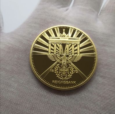 Medaille Deutsche Reichsbank Deutsches Vaterland Messing vergoldet in Kapsel