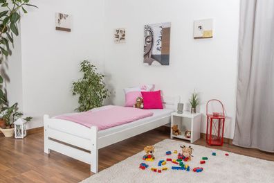 Kinderbett / Jugendbett Buche massiv Vollholz weiß lackiert 118, inkl. Lattenros